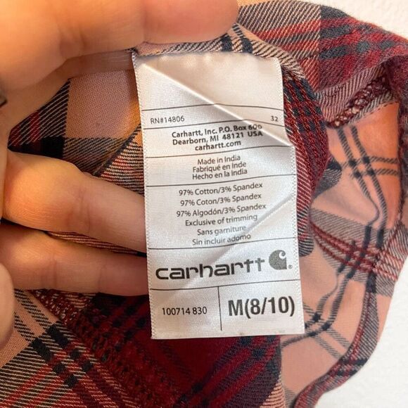 Carhartt Red & Pink Plaid Flannel Button Down Shirt M - Picture 4 of 7